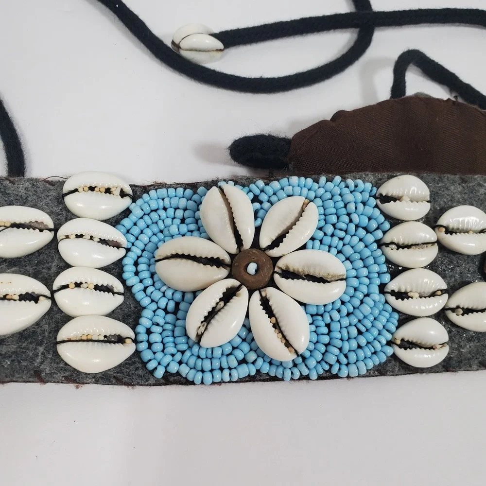 Vintage African Tribal Beaded‎ Cowrie Shell Belt Strap Boho Festival Waist Tie